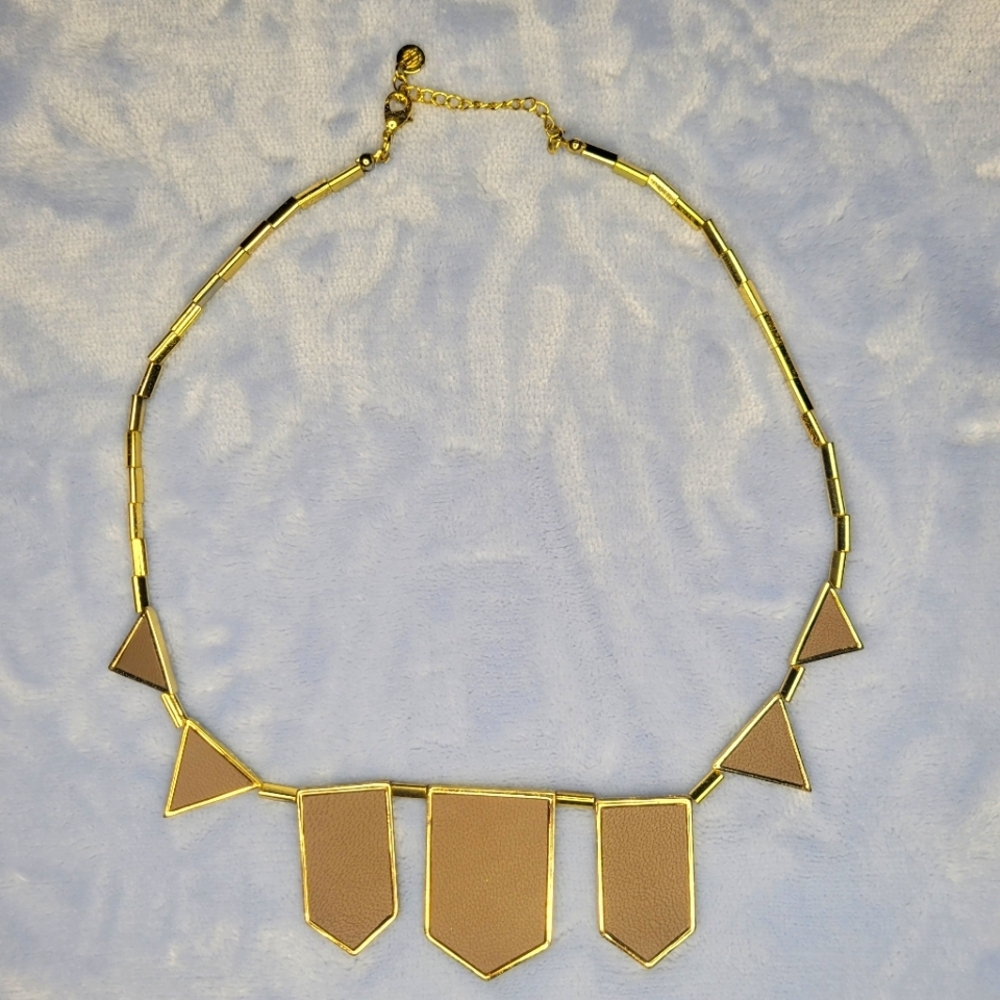 House of Harlow 1960 Geometric Necklace | Tan And Gold With Leather Brown